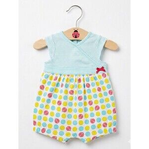 Offspring Baby Girls 6M Blue Striped Dotted Ladybug Graphic Romper